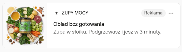 Rzeczywista karta reklamy Zupy Mocy w ChatGPT - przykład 2