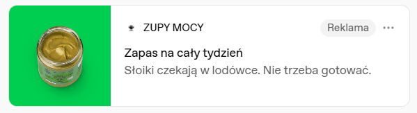 Rzeczywista karta reklamy Zupy Mocy w ChatGPT - przykład 3